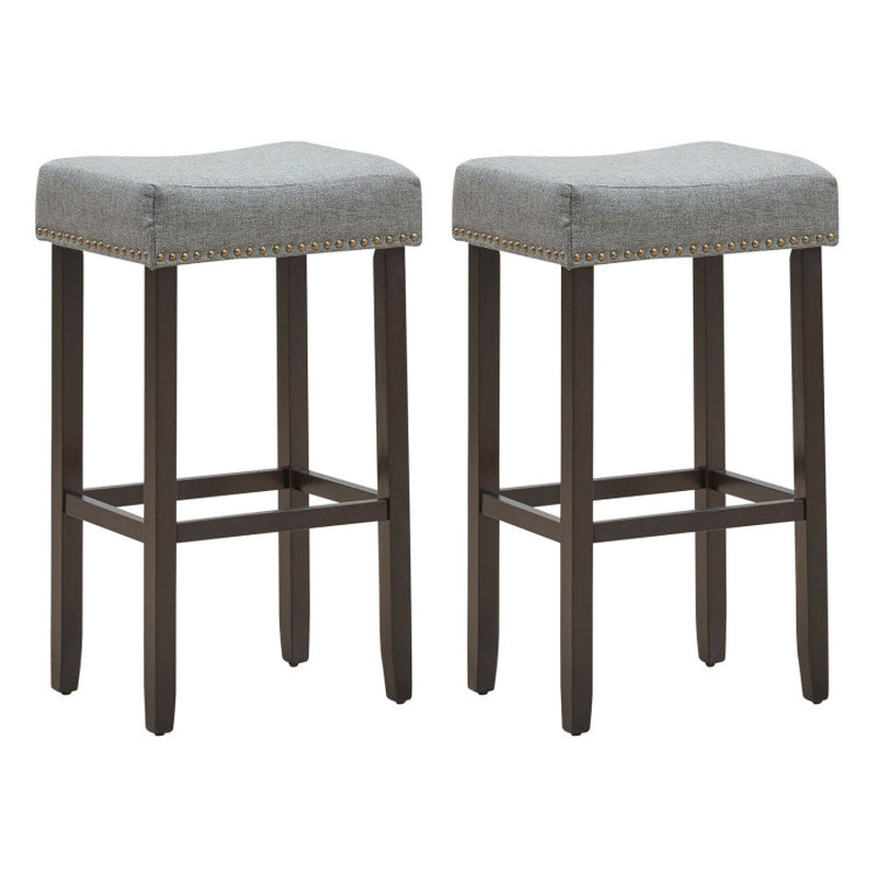 2 Pieces 29 Inch Backless Counter Height Stools with Brass Nail Head Studs