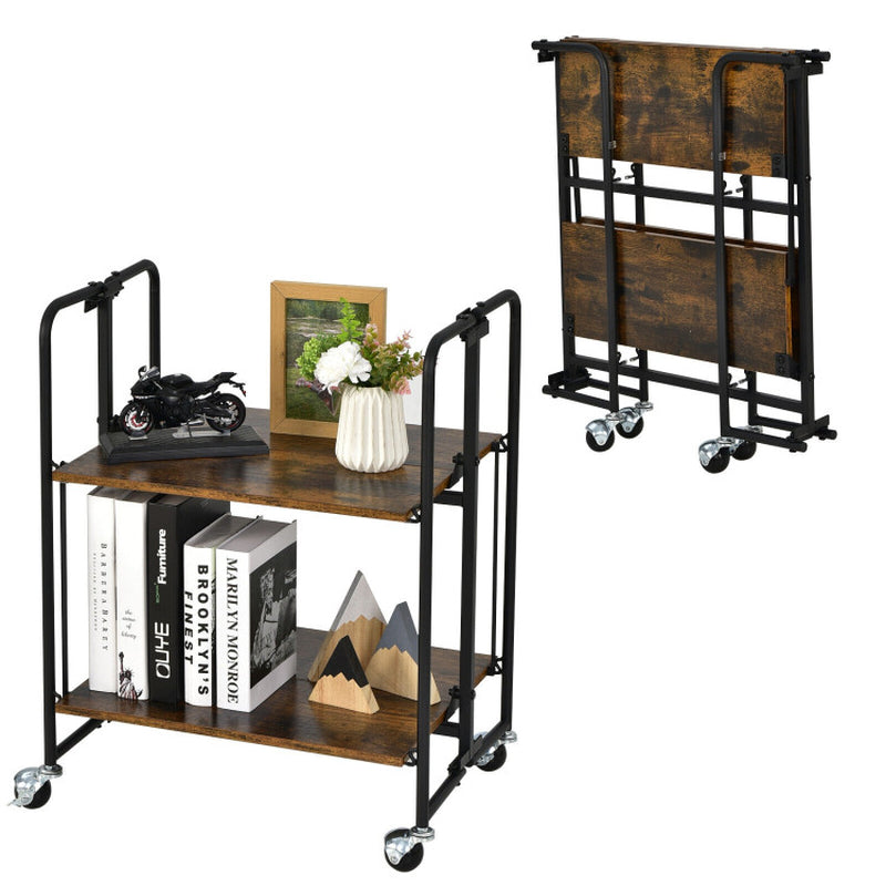 Foldable Rolling Cart with Storage Shelves for Kitchen