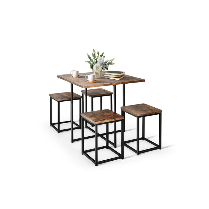 5 Pieces Metal Frame Dining Set with Compact Dining Table and 4 Stools