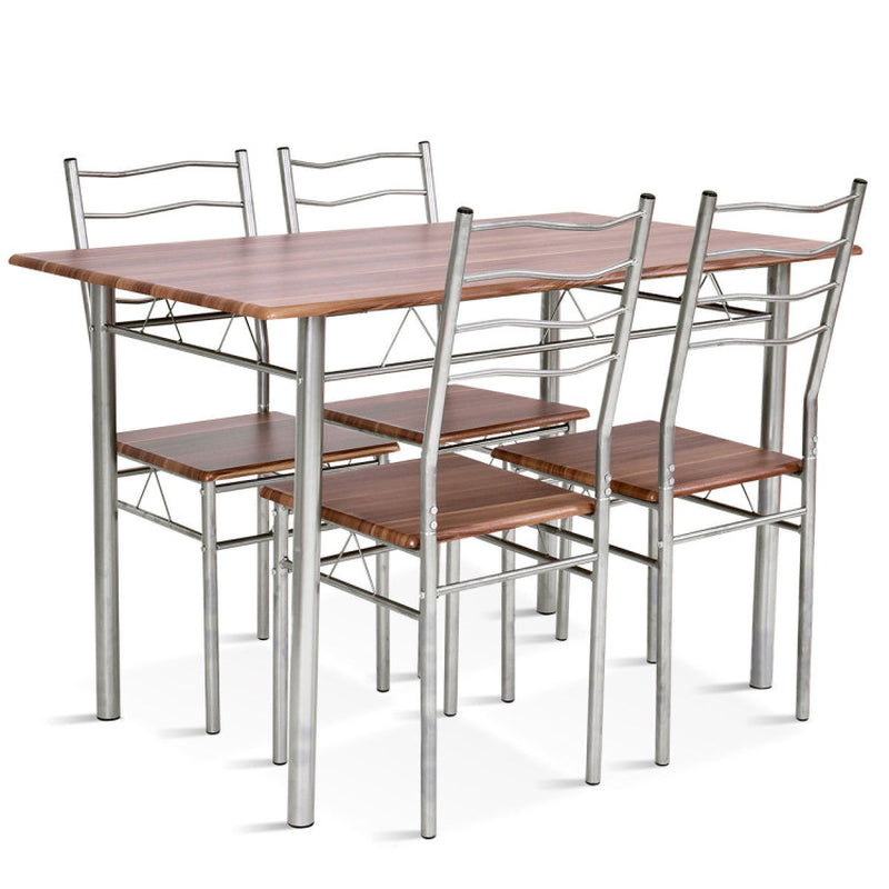 5 Pieces Wood Metal Dining Table Set with 4 Chairs