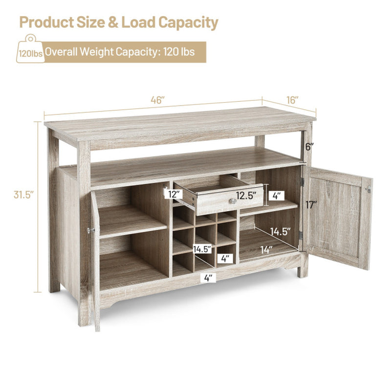 Server Buffet Sideboard with Wine Rack and Open Shelf