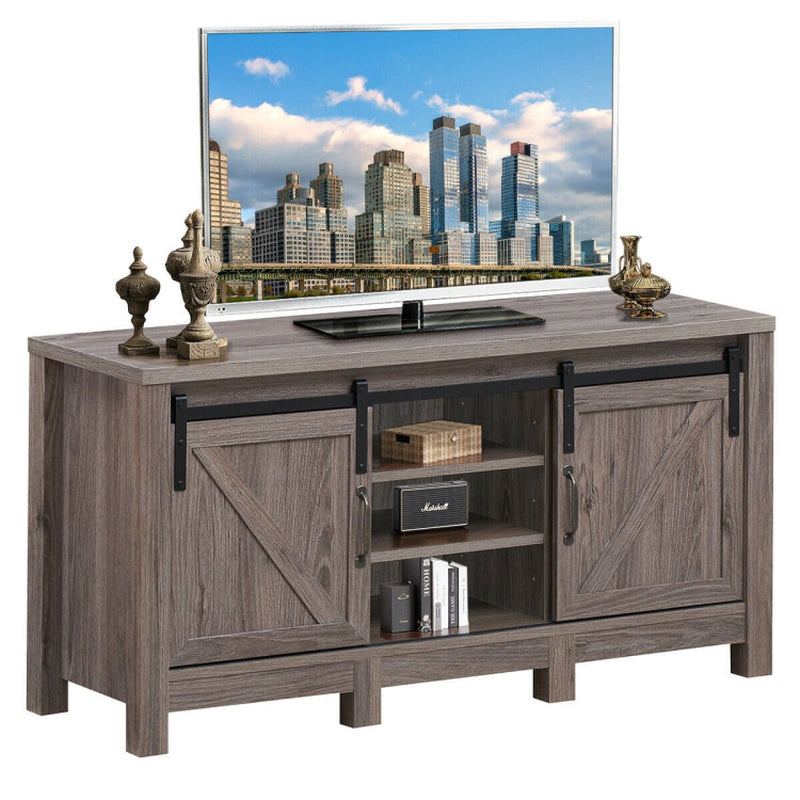 55 Inch TV Sliding Barn Door Entertainment Center with Adjustable Shelves