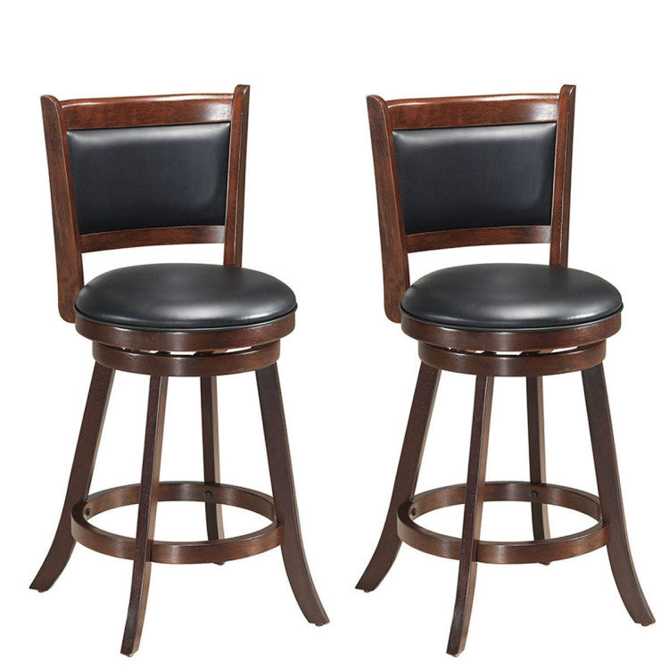 2 Pieces 24 Inch Swivel Counter Stool Dining Chair Upholstered Seat