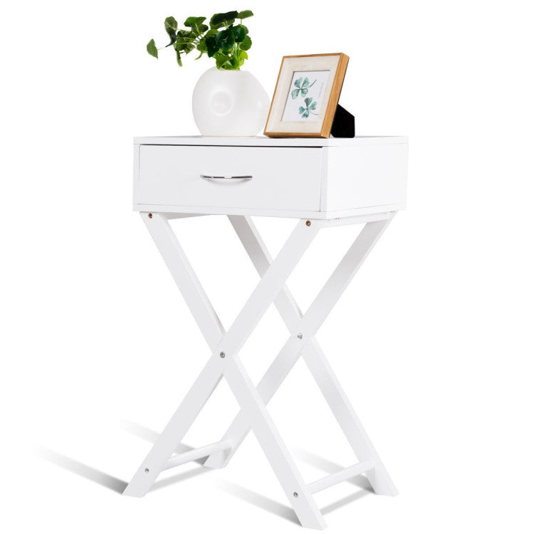 Design Sofa Side Table with X-Shape Drawer for Living Room Bedroom