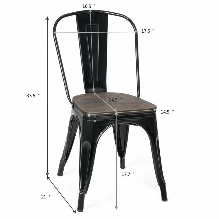 18 Inch Set of 4 Stackable Metal Dining Chair with Wood Seat