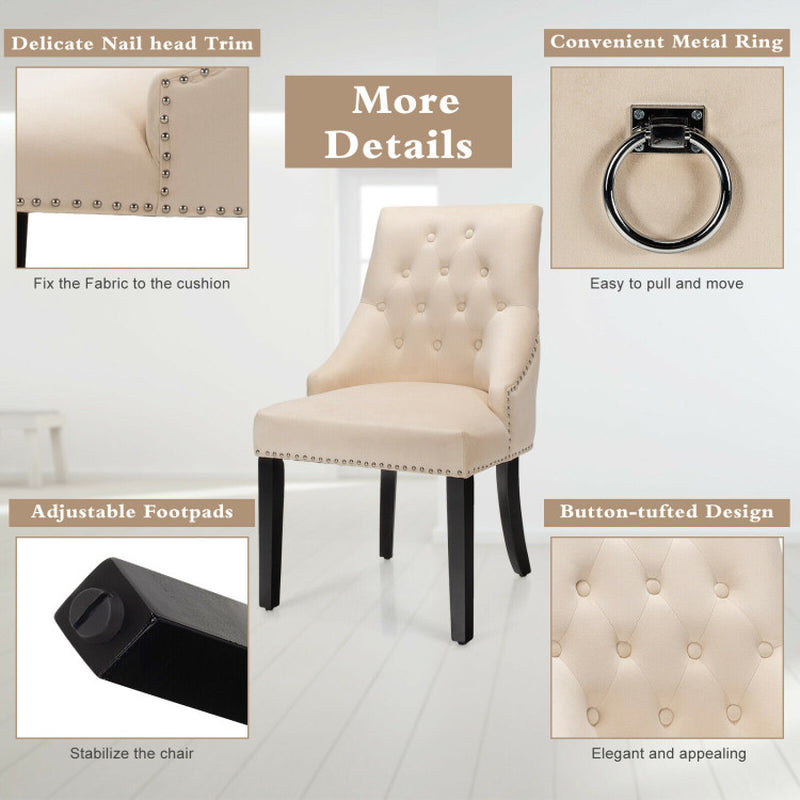 Modern Upholstered Button-Tufted Dining Chair with Naild Trim