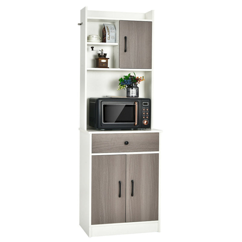 3-Door 71 Inch Kitchen Buffet Pantry Storage Cabinet with Hutch and Adjustable Shelf