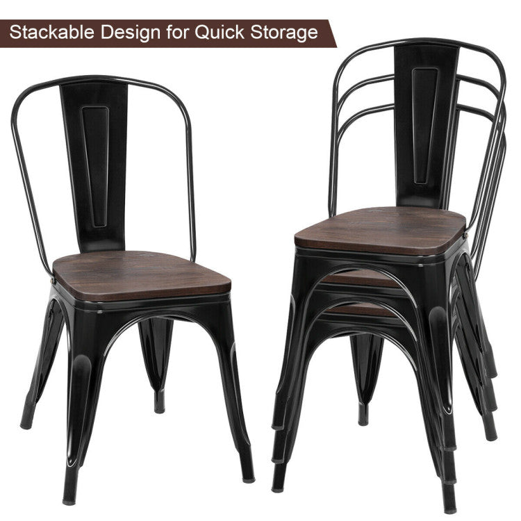 18 Inch Set of 4 Stackable Metal Dining Chair with Wood Seat