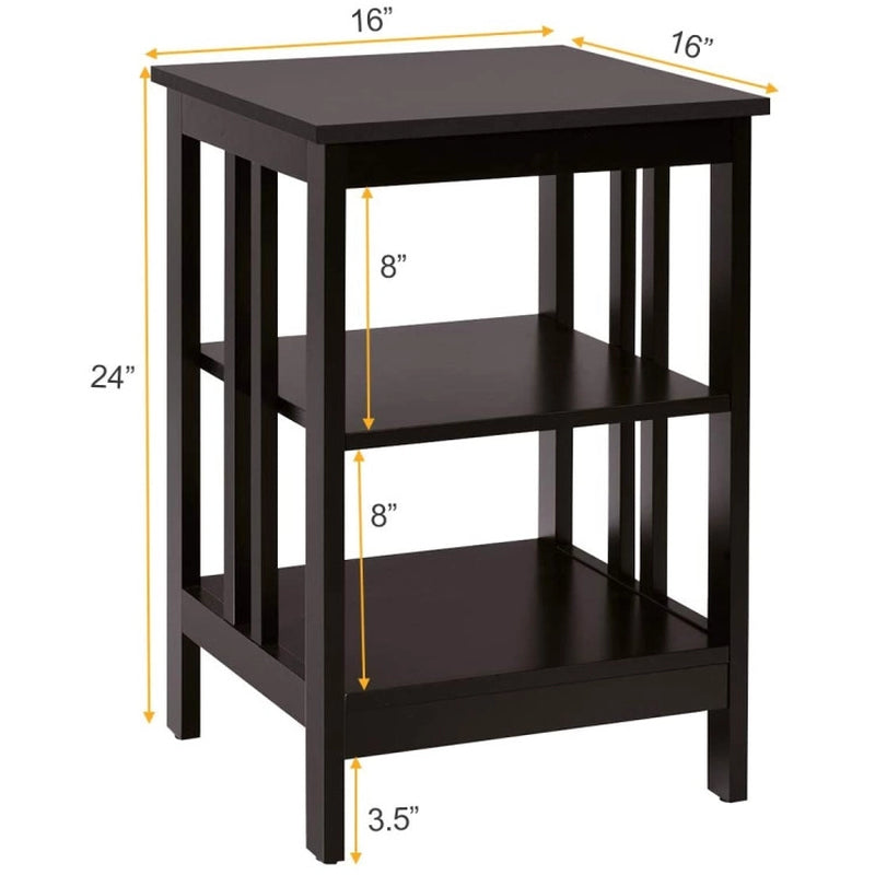 2 Pieces 3-Tier Nightstand with Reinforced Bars and Stable Structure