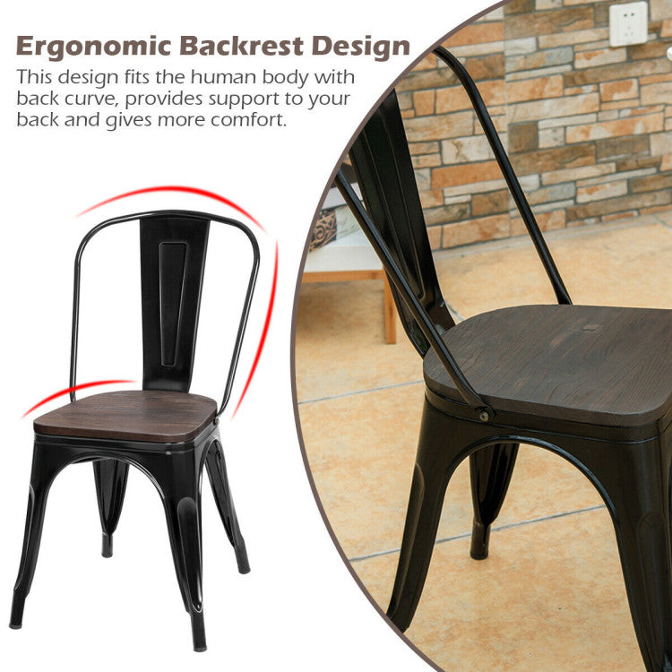 18 Inch Set of 4 Stackable Metal Dining Chair with Wood Seat