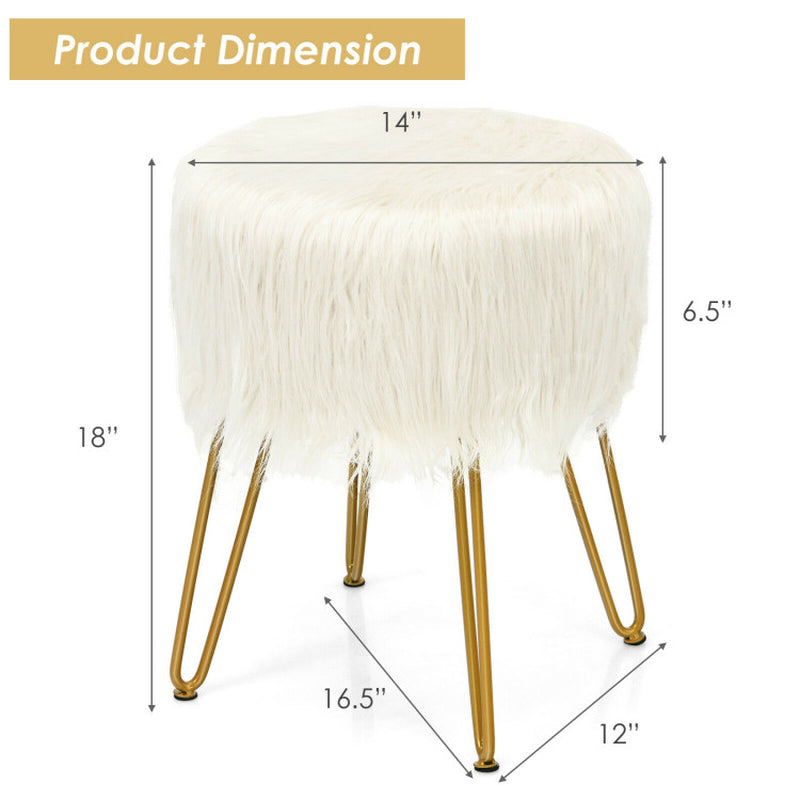 Faux Fur Vanity Stool Chair with Metal Legs for Bedroom and Living Room