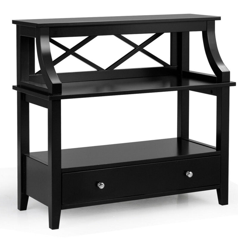 3-Tier Console Table with a Large Slide Drawer and Storage Shelves