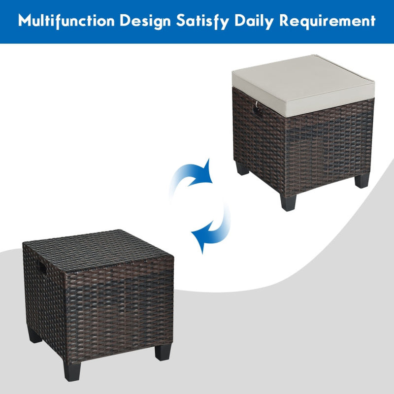 2 Pieces Patio Rattan Ottoman Set with Removable Cushions