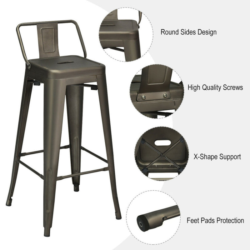 30 Inch Set of 4 Barstools with Removable Back and Rubber Feet