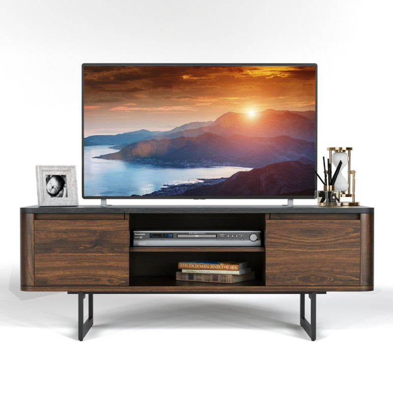 Wooden TV Stand with 2-Door Storage Cabinets for for Tvs up to 55 Inch