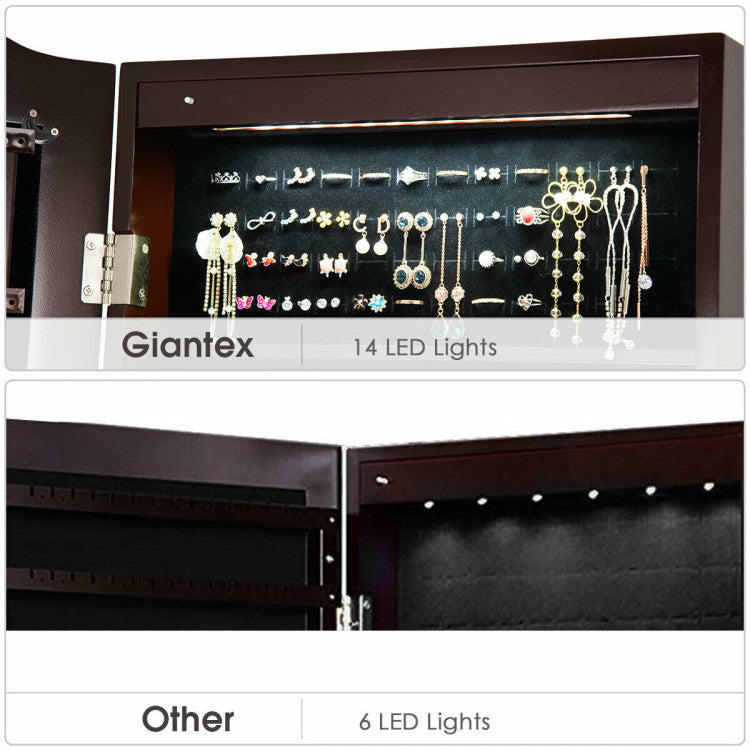 14 LED Jewelry Armoire Cabinet with Full Length Mirror and 4 Tilting Angles