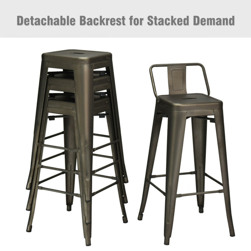 30 Inch Set of 4 Barstools with Removable Back and Rubber Feet