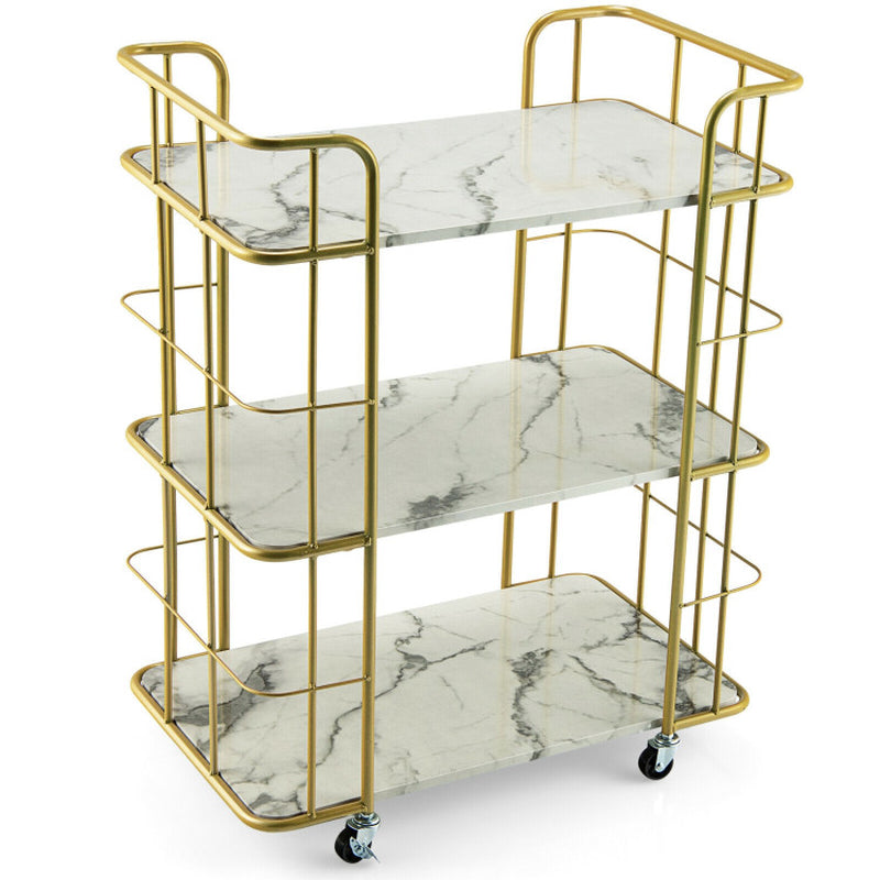 Gold Rolling Bar Cart with Sturdy Steel Frame