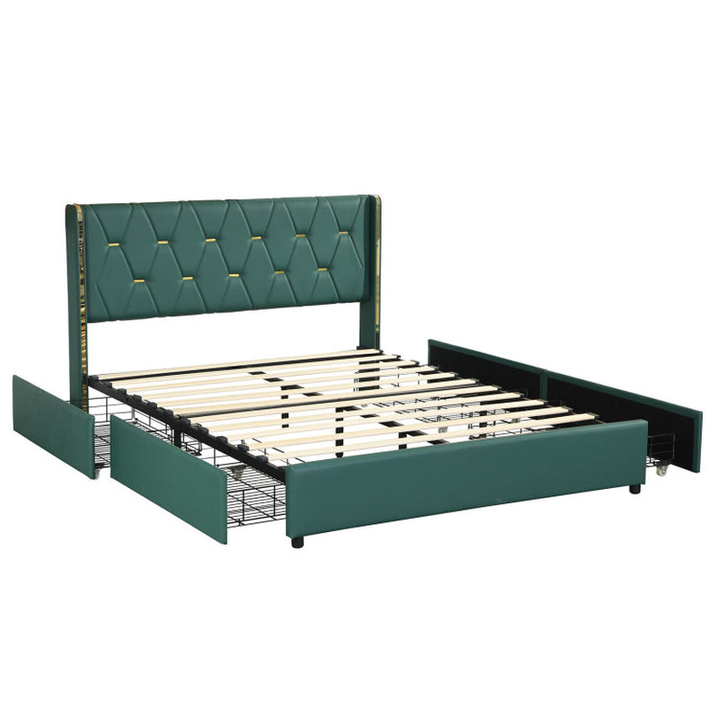 Full/Queen Size PU Leather Upholstered Bed Frame with 4 Drawers