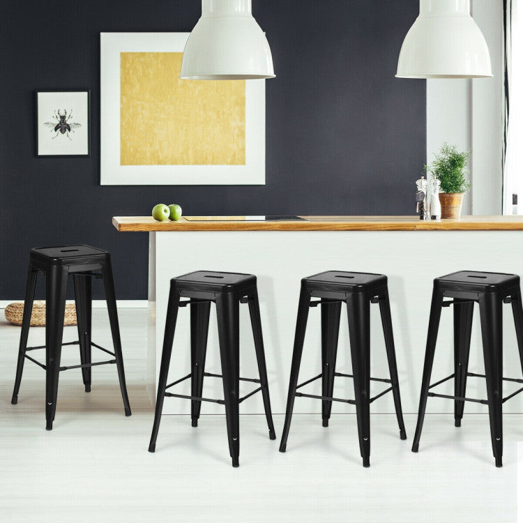 Set of 4 Modern Metal Industrial Bar Stools with Removable Back