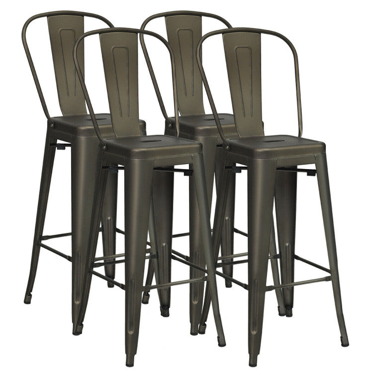 Set of 4 Modern Metal Industrial Bar Stools with Removable Back