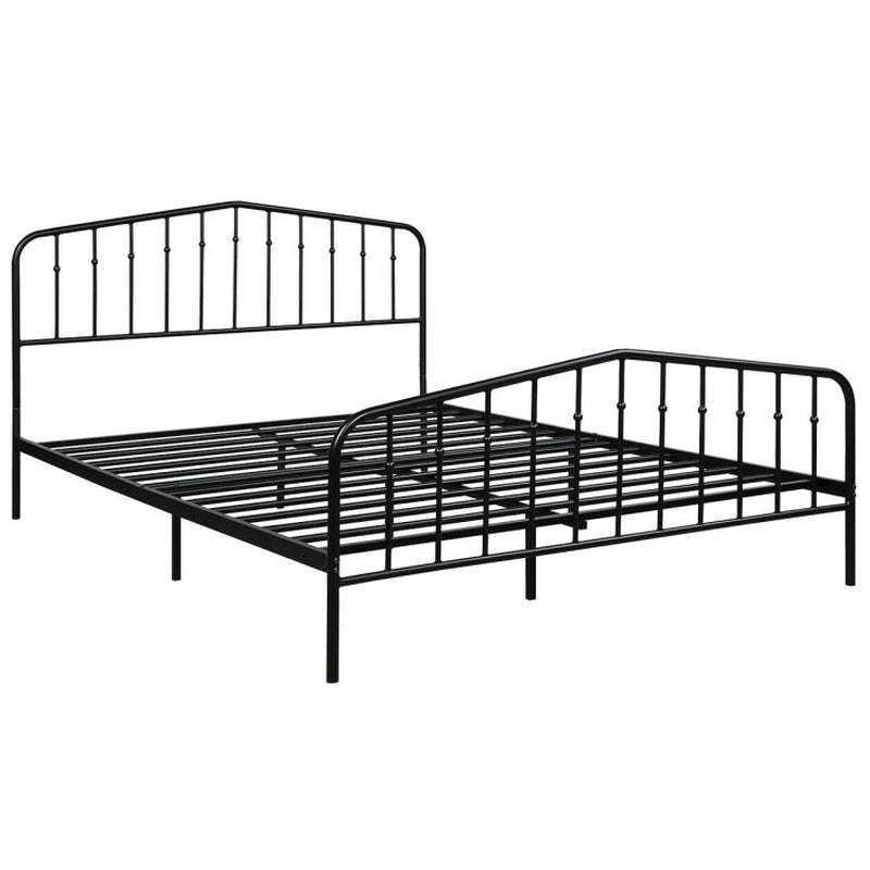 Queen Size Metal Platform Bed Frame with Vintage Headboard and Footboard