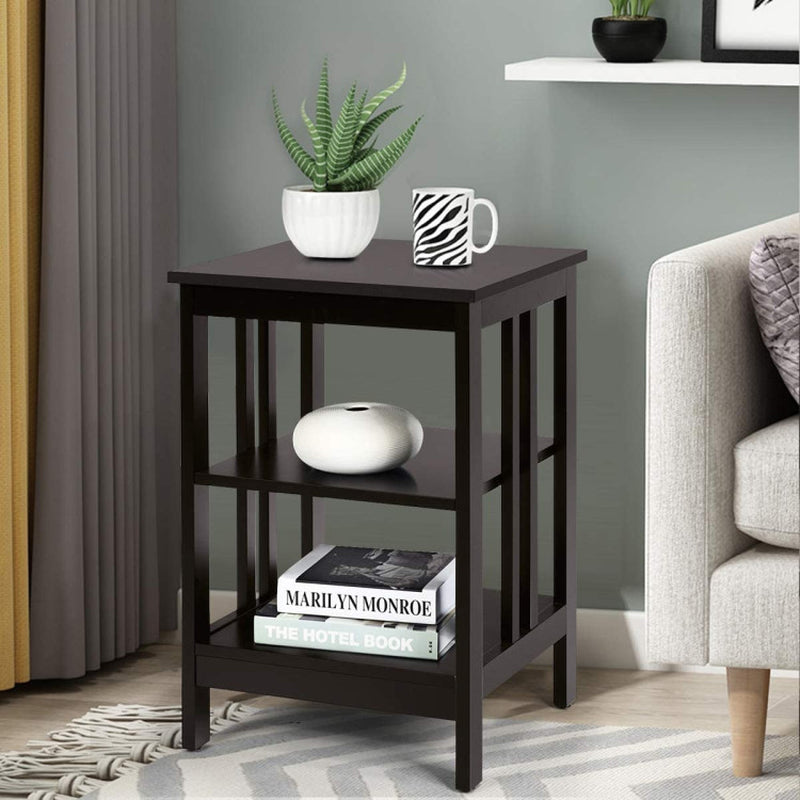 2 Pieces 3-Tier Nightstand with Reinforced Bars and Stable Structure