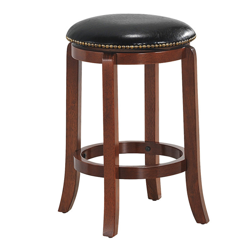 360 Degree Swivel Wooden Backless Bar Stool with Foot Rest and Cushioned Seat