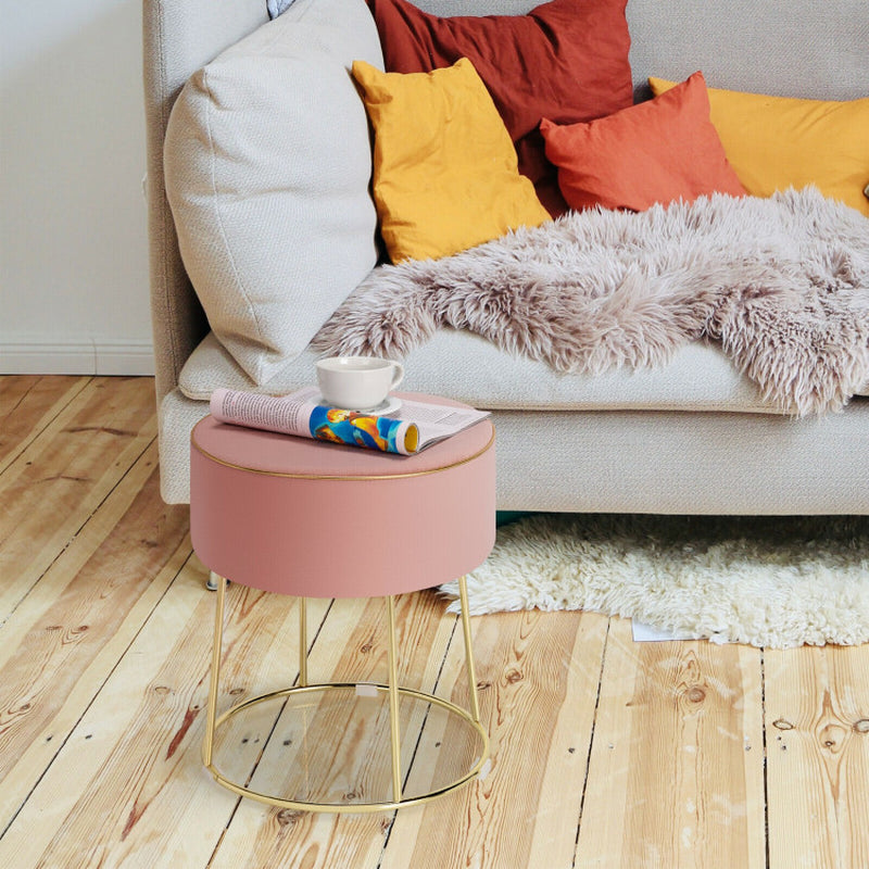 Round Velvet Footrest Stool Ottoman with Non-Slip Foot Pads for Bedside