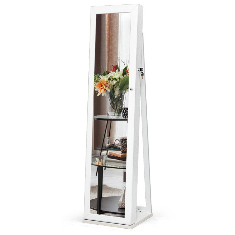 Standing Lockable Jewelry Storage Organizer with Full-Length Mirror