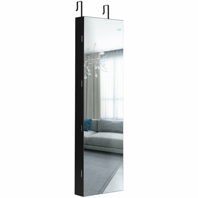 Wall and Door Mounted Mirrored Jewelry Cabinet with Lights