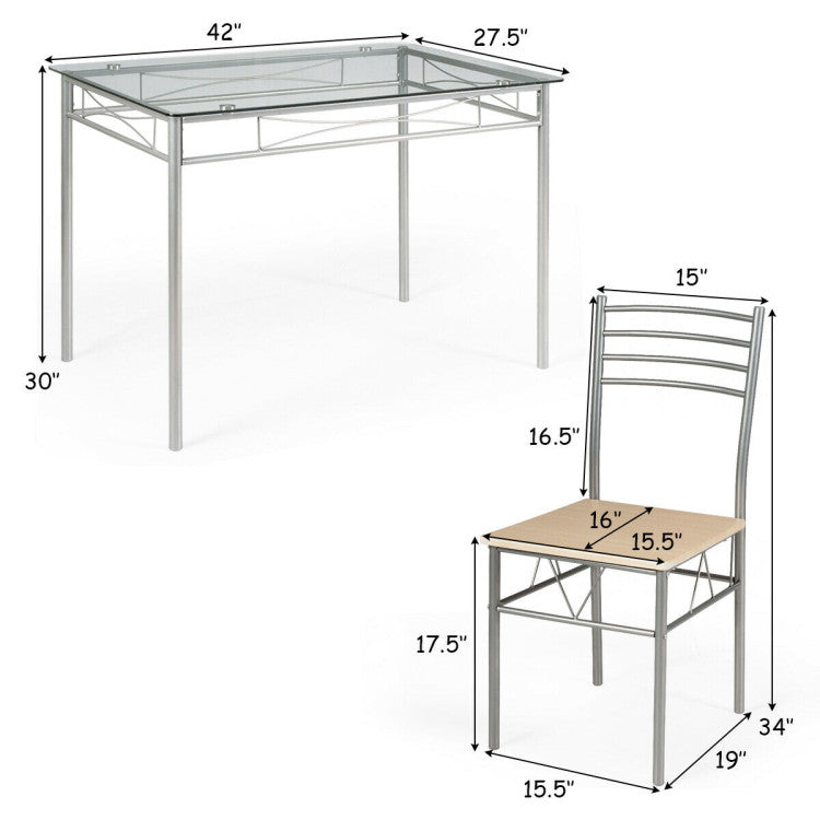 5 Pieces Dining Set Glass Table and 4 Chairs