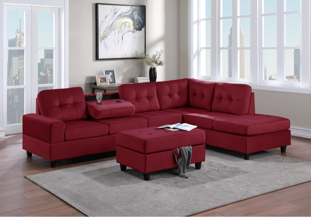 Heights Velvet Reversible Sectional with Storage Ottoman - StafforaFurniture