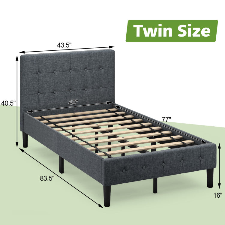 Twin Size Upholstered Platform Bed Frame with Button Tufted Headboard