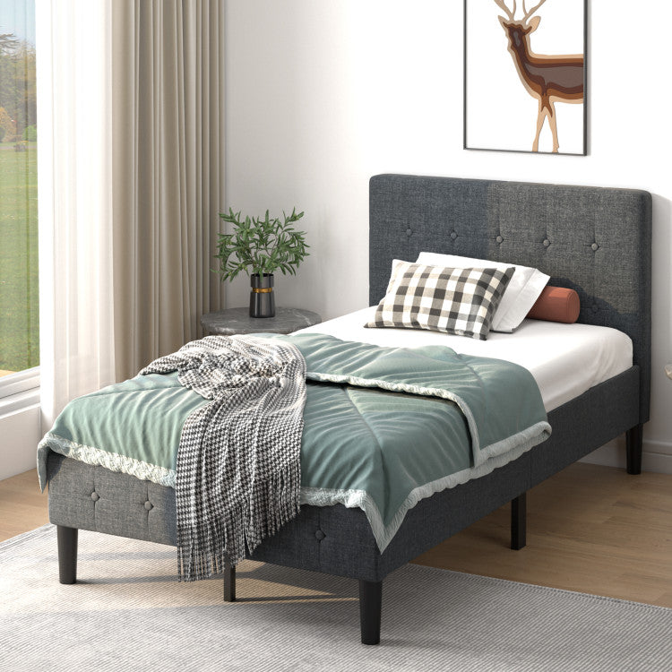 Twin Size Upholstered Platform Bed Frame with Button Tufted Headboard