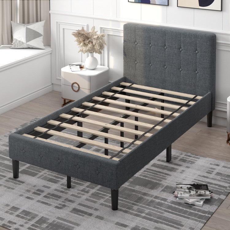 Twin Size Upholstered Platform Bed Frame with Button Tufted Headboard