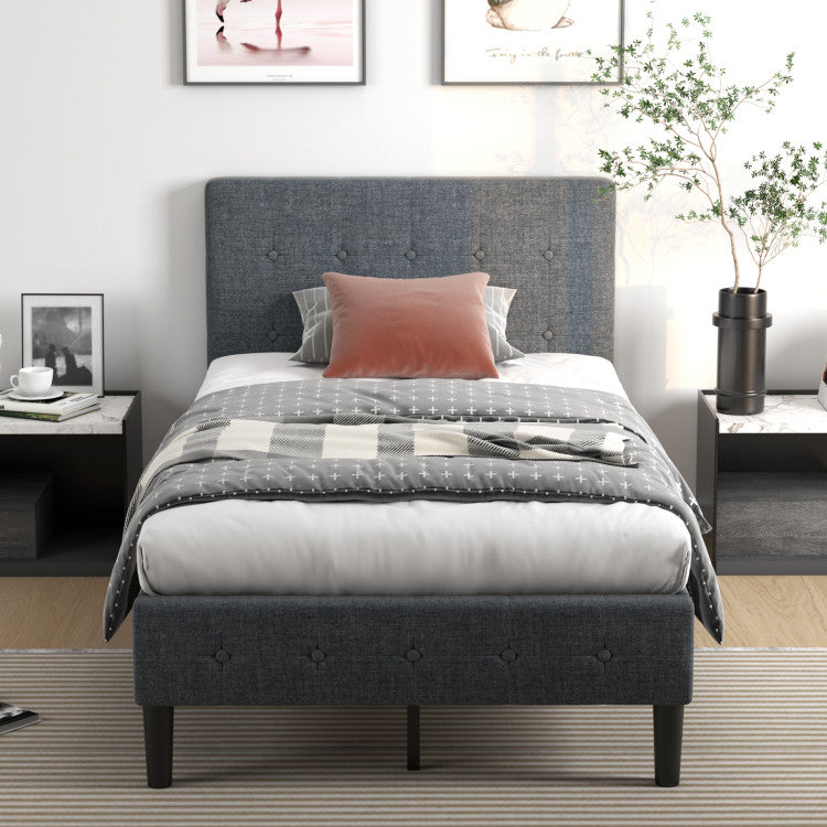 Twin Size Upholstered Platform Bed Frame with Button Tufted Headboard