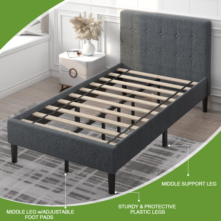 Twin Size Upholstered Platform Bed Frame with Button Tufted Headboard