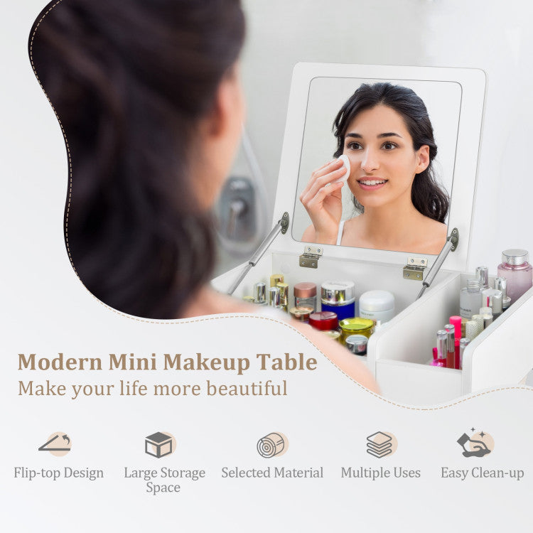 Compact Bay Window Makeup Dressing Table with Flip-Top Mirror