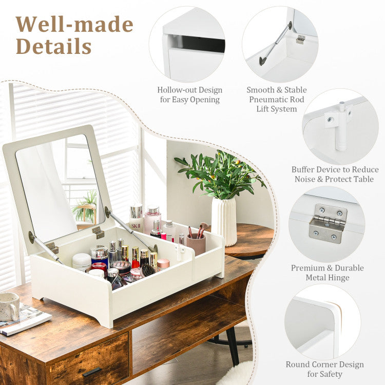 Compact Bay Window Makeup Dressing Table with Flip-Top Mirror