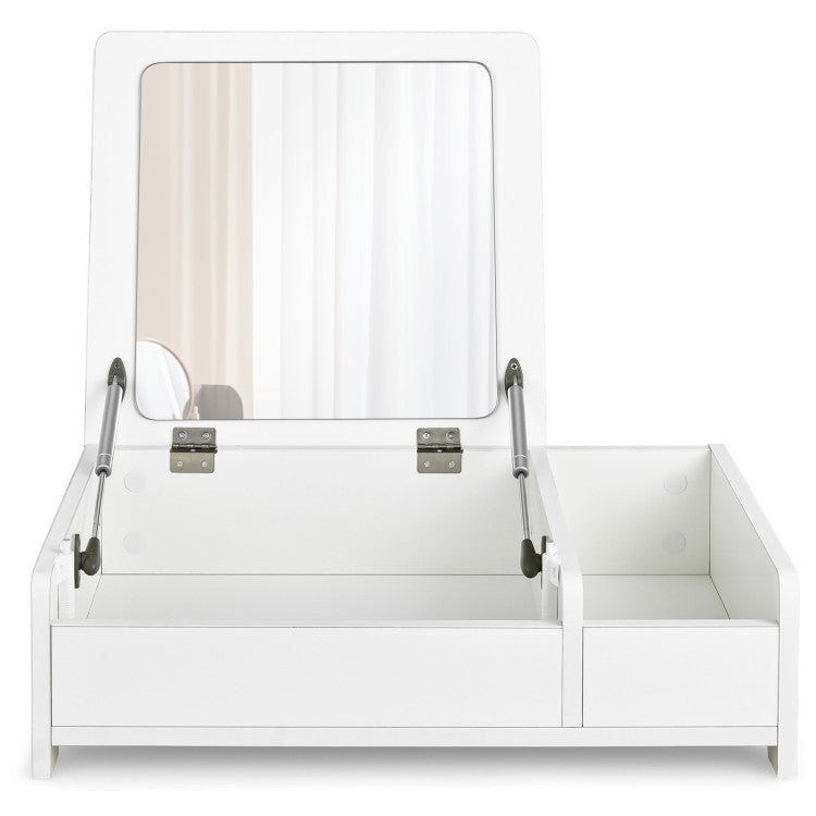 Compact Bay Window Makeup Dressing Table with Flip-Top Mirror