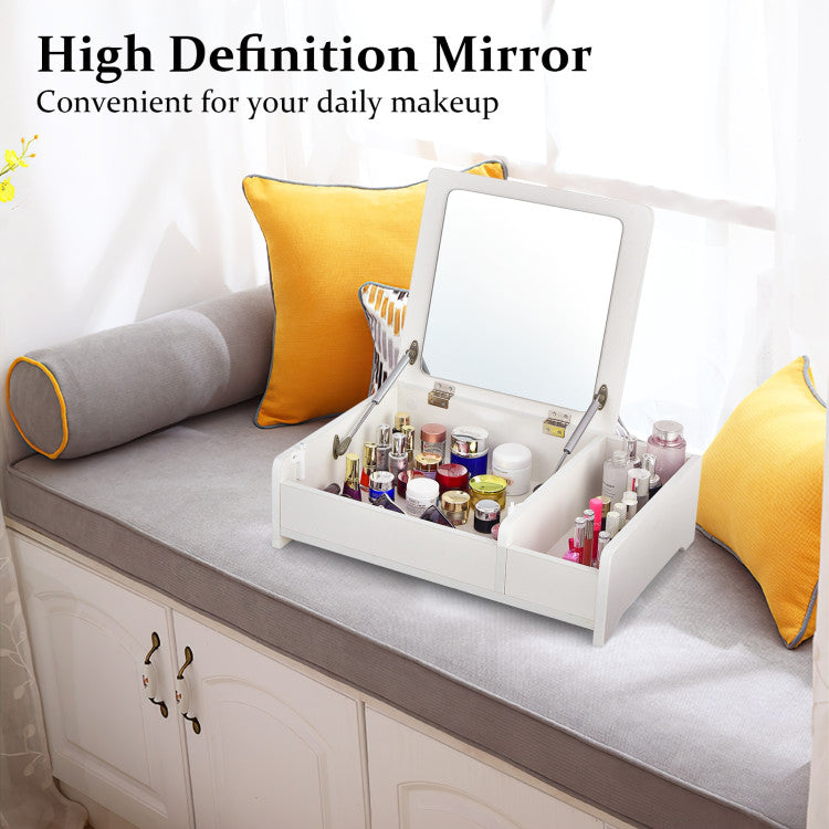 Compact Bay Window Makeup Dressing Table with Flip-Top Mirror