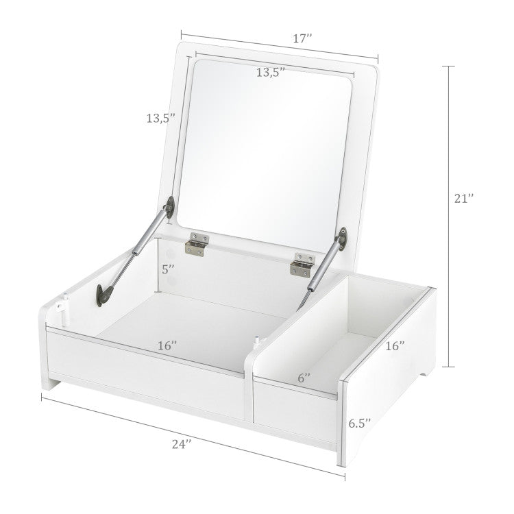 Compact Bay Window Makeup Dressing Table with Flip-Top Mirror
