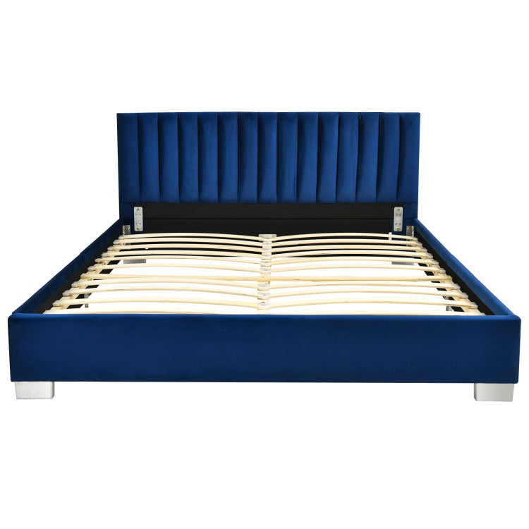 Full Tufted Upholstered Platform Bed Frame with Flannel Headboard