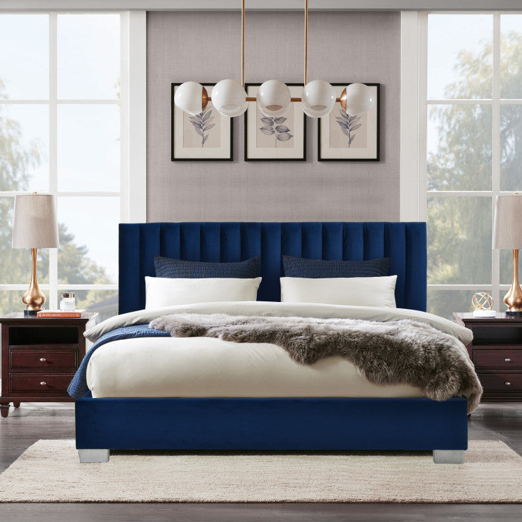 Full Tufted Upholstered Platform Bed Frame with Flannel Headboard