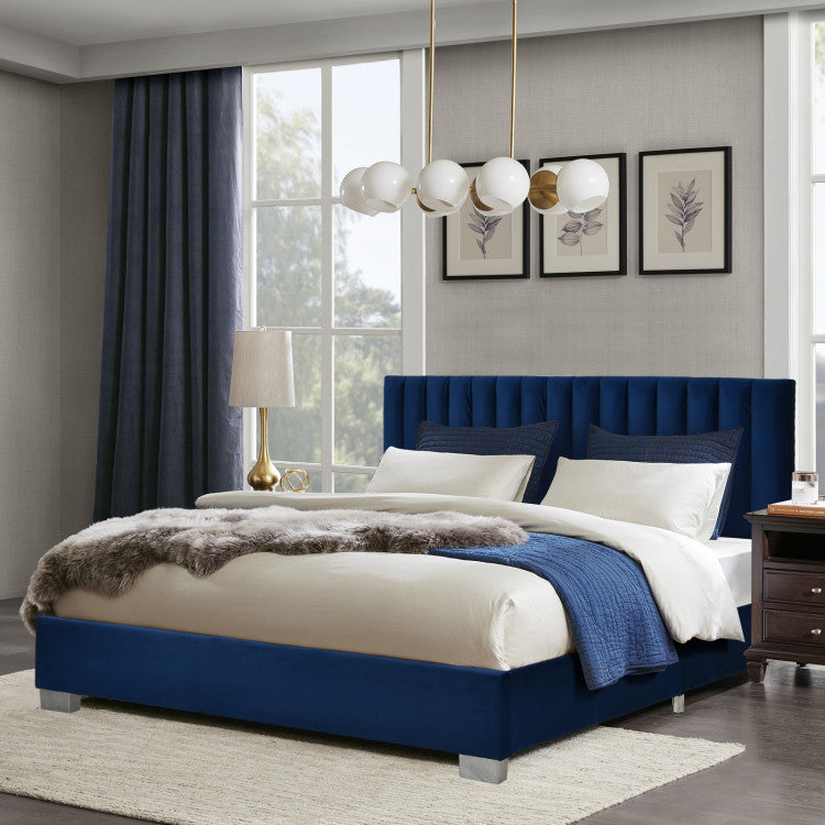 Full Tufted Upholstered Platform Bed Frame with Flannel Headboard