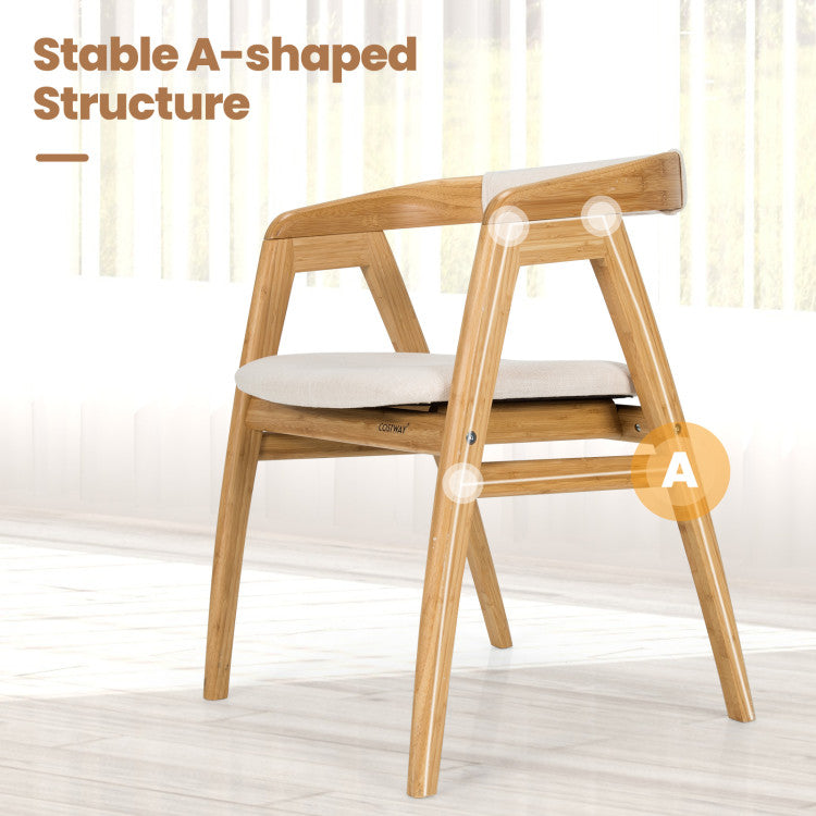 Leisure Bamboo Dining Chair with Curved Back and Anti-Slip Foot Pads