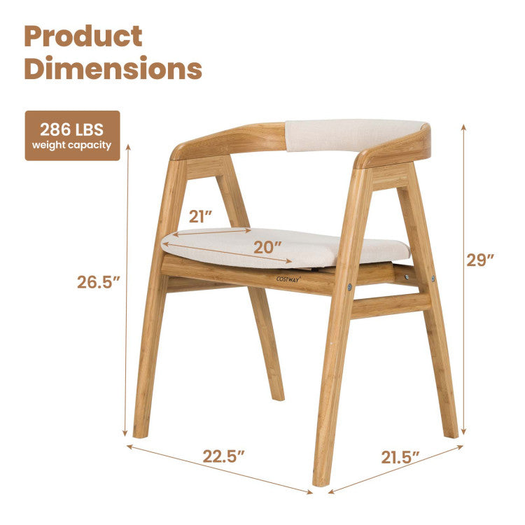 Leisure Bamboo Dining Chair with Curved Back and Anti-Slip Foot Pads