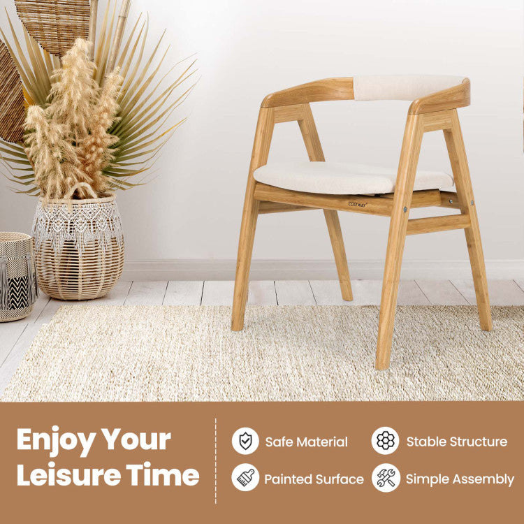 Leisure Bamboo Dining Chair with Curved Back and Anti-Slip Foot Pads