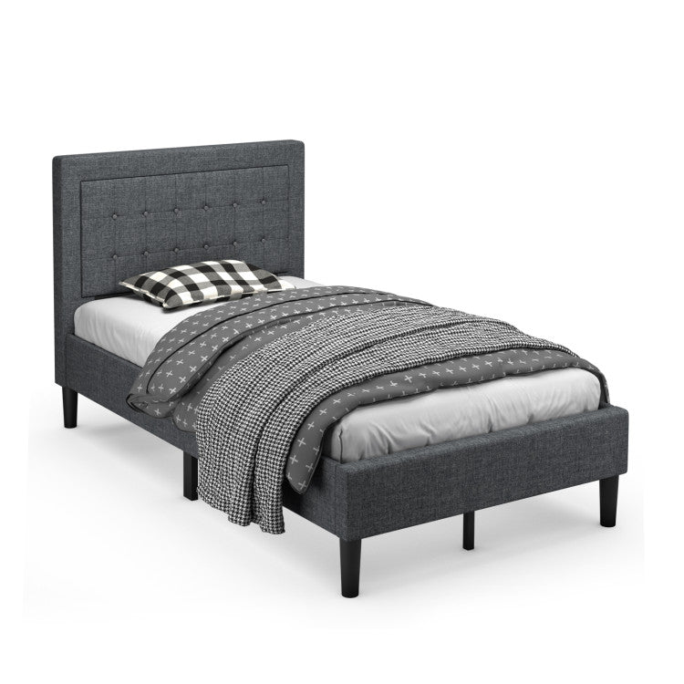 Twin Size Upholstered Bed Frame with Button Tufted Headboard